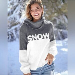 Wooden Ships Mohair Wool Blend Cowl Neck Snow Open Knit Oversized Sweater Sz XS